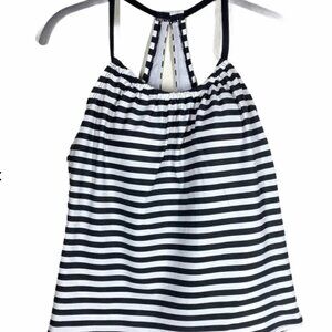 NWT Kona Sol Swimwear Striped Racerback Tankini Swimsuit Top Black White - Large